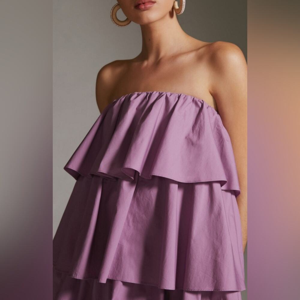 Anthro Corey Lynn Calter Balbina Strapless Mini Dress Ruffle Mauve Small New - Picture 6 of 15